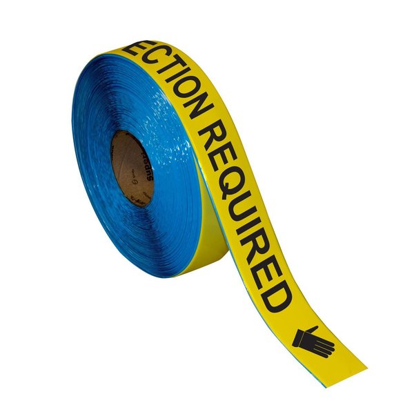 Superior Mark Floor Marking Message Tape, 2in x 100Ft , HAND PROTECTION REQUIRED IN-40-714I